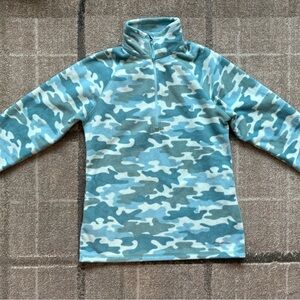 Eddie Bauer Women’s Quarter Zip pullover Fleece Jacket camouflage blue green